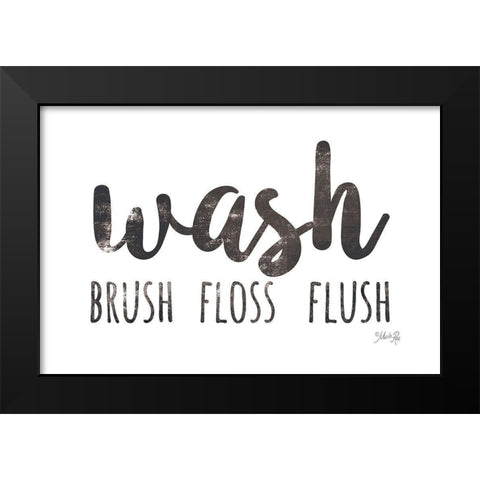 Wash-Brush-Floss-Flush Black Modern Wood Framed Art Print by Rae, Marla