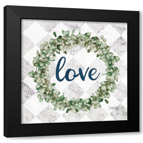 Love Eucalyptus Wreath Black Modern Wood Framed Art Print with Double Matting by Rae, Marla