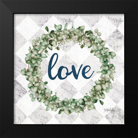 Love Eucalyptus Wreath Black Modern Wood Framed Art Print by Rae, Marla