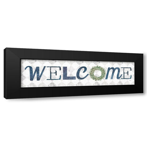 Welcome with Eucalyptus Wreath I Black Modern Wood Framed Art Print by Rae, Marla