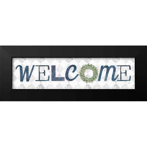 Welcome with Eucalyptus Wreath I Black Modern Wood Framed Art Print by Rae, Marla