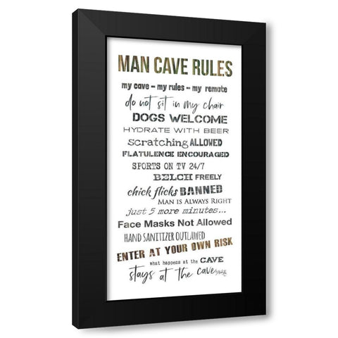 Man Cave Rules I Black Modern Wood Framed Art Print by Rae, Marla