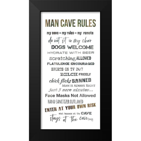 Man Cave Rules I Black Modern Wood Framed Art Print by Rae, Marla