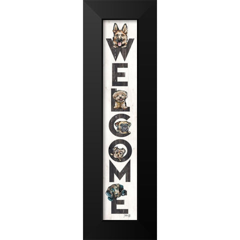 Welcome Dogs Black Modern Wood Framed Art Print by Rae, Marla