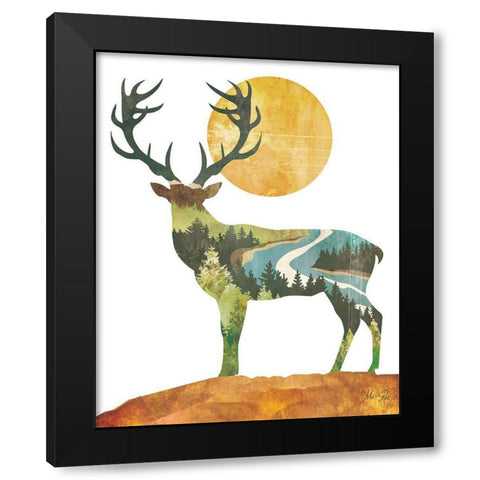 Forest Deer Black Modern Wood Framed Art Print with Double Matting by Rae, Marla