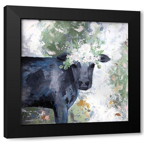 Mabel the Cow Black Modern Wood Framed Art Print with Double Matting by Kissell, Mackenzie