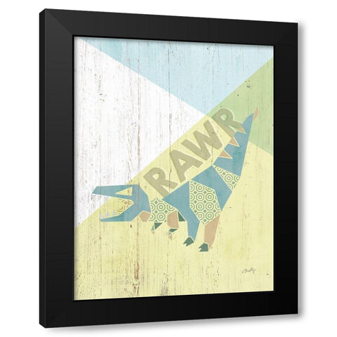 Rawr Dinosaur Black Modern Wood Framed Art Print with Double Matting by Michelle, Misty