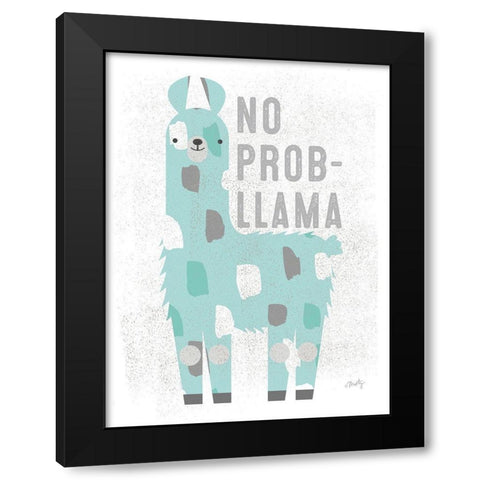 No Prob Llama Black Modern Wood Framed Art Print with Double Matting by Michelle, Misty