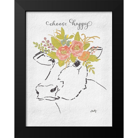 Choose Happy Cow Black Modern Wood Framed Art Print by Michelle, Misty