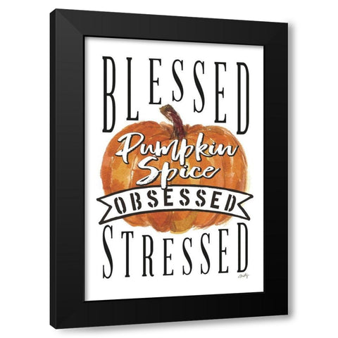 Pumpkin Spice Obsessed I Black Modern Wood Framed Art Print with Double Matting by Michelle, Misty