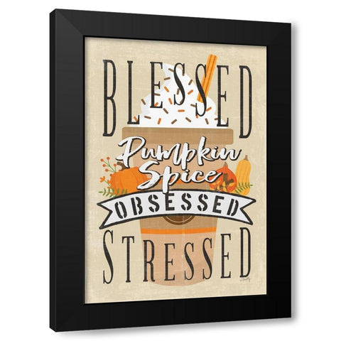 Pumpkin Spice Obsessed II Black Modern Wood Framed Art Print with Double Matting by Michelle, Misty