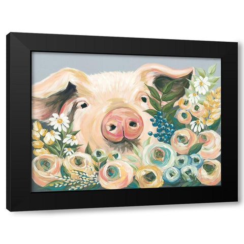 Pig in the Flower Garden Black Modern Wood Framed Art Print with Double Matting by Norman, Michele
