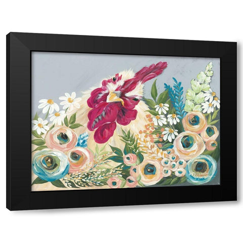 Hen in the Flower Garden Black Modern Wood Framed Art Print with Double Matting by Norman, Michele
