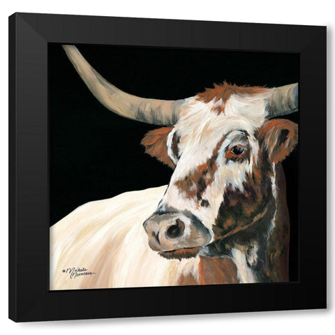 Longhorn Love Black Modern Wood Framed Art Print by Norman, Michele