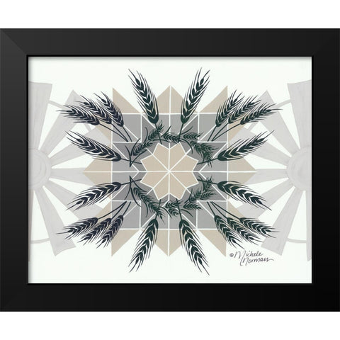 Wheat and Windmill    Black Modern Wood Framed Art Print by Norman, Michele