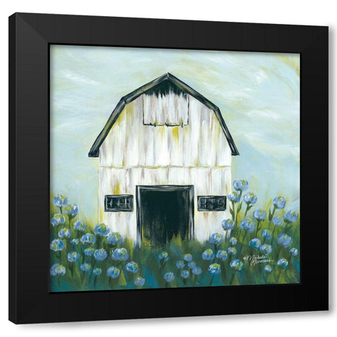 Blue Flowers Black Modern Wood Framed Art Print with Double Matting by Norman, Michele