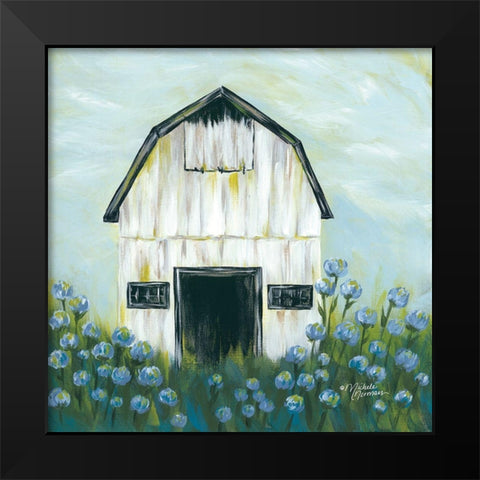 Blue Flowers Black Modern Wood Framed Art Print by Norman, Michele