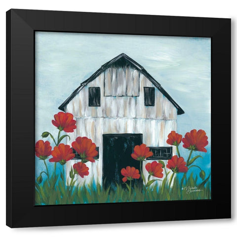 Poppies Black Modern Wood Framed Art Print with Double Matting by Norman, Michele