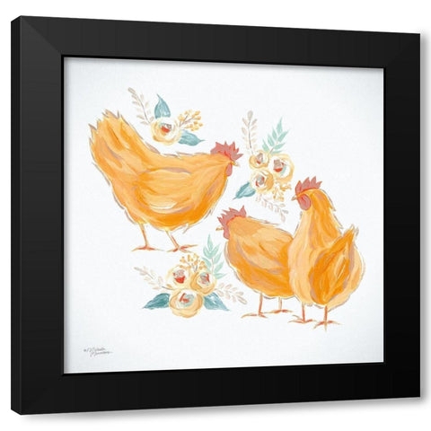 Trio of Floral Roosters Black Modern Wood Framed Art Print by Norman, Michele