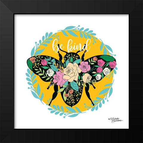 Be Kind Floral Bee Black Modern Wood Framed Art Print by Norman, Michele