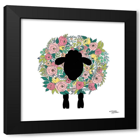 Floral Sheep Black Modern Wood Framed Art Print by Norman, Michele