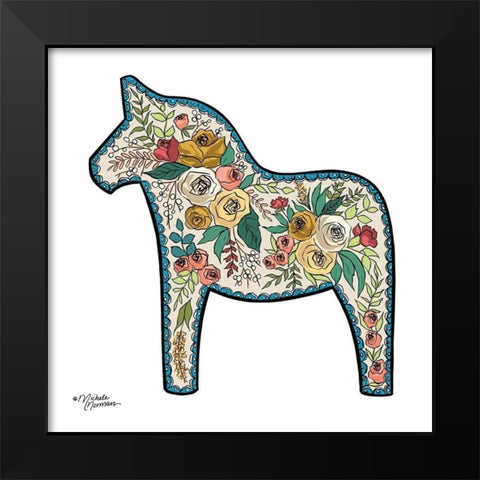 Floral Horse Black Modern Wood Framed Art Print by Norman, Michele