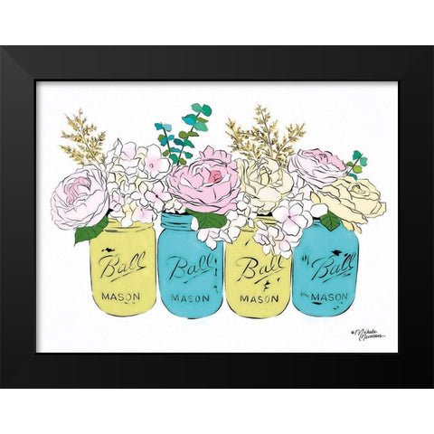 Floral Canning Jars Black Modern Wood Framed Art Print by Norman, Michele
