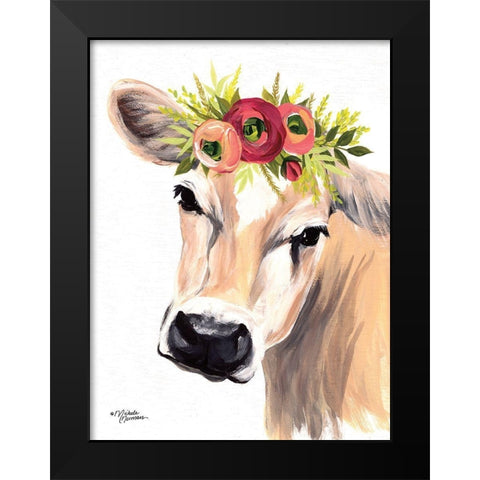 Jersey Cow with Floral Crown Black Modern Wood Framed Art Print by Norman, Michele
