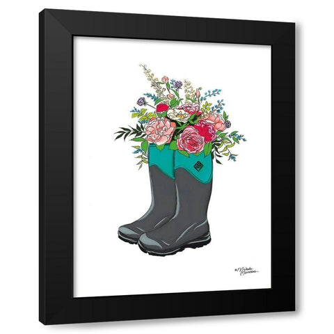 Floral Boots Black Modern Wood Framed Art Print with Double Matting by Norman, Michele