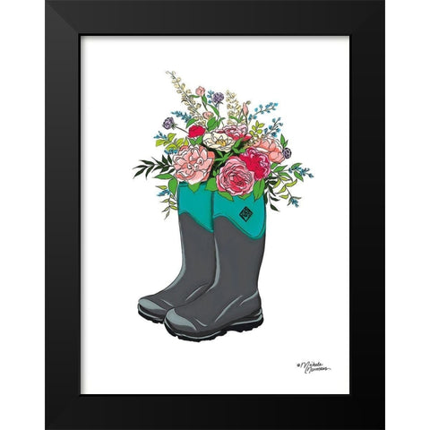 Floral Boots Black Modern Wood Framed Art Print by Norman, Michele