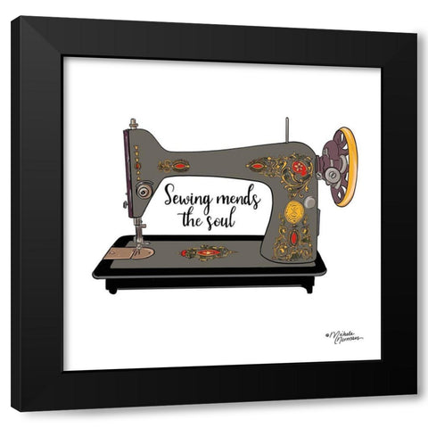 Sewing Mends the Soul Black Modern Wood Framed Art Print with Double Matting by Norman, Michele