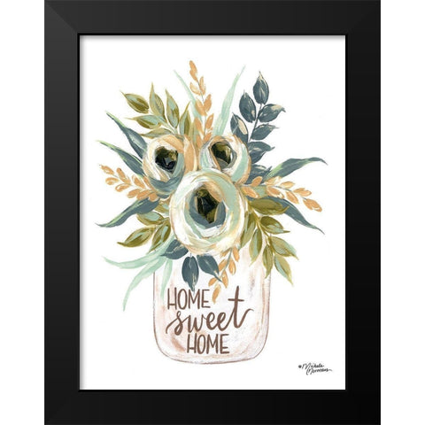 Home Sweet Home Flowers Black Modern Wood Framed Art Print by Norman, Michele