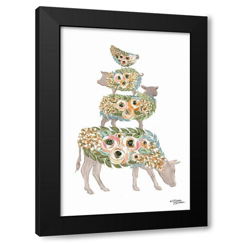 Floral Stacked Animals Black Modern Wood Framed Art Print by Norman, Michele