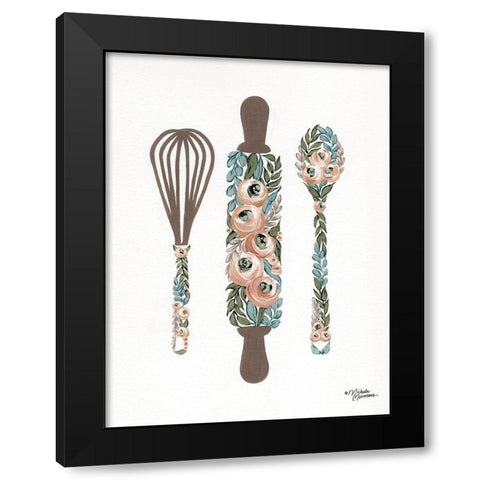 Floral Baking Tools     Black Modern Wood Framed Art Print with Double Matting by Norman, Michele