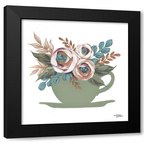 Floral Coffee Cup       Black Modern Wood Framed Art Print with Double Matting by Norman, Michele