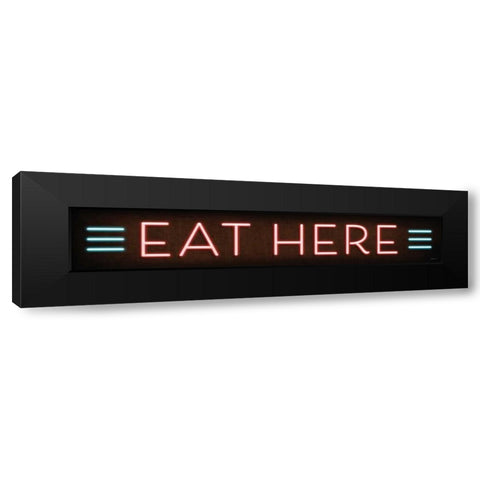 Neon Eat Here Black Modern Wood Framed Art Print with Double Matting by Mollie B.