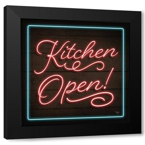 Neon Kitchen Open Black Modern Wood Framed Art Print by Mollie B.