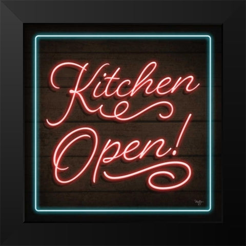 Neon Kitchen Open Black Modern Wood Framed Art Print by Mollie B.