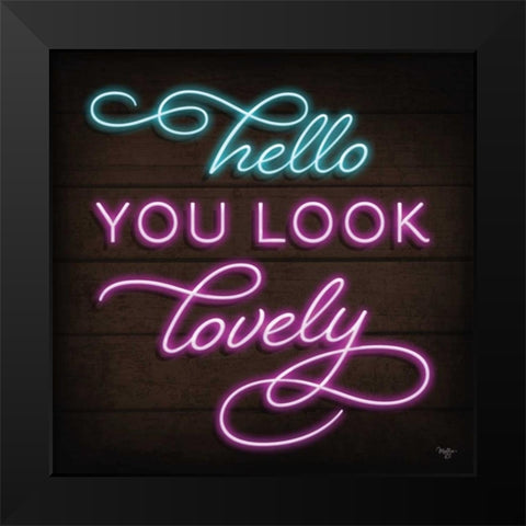 Neon Hello Black Modern Wood Framed Art Print by Mollie B.