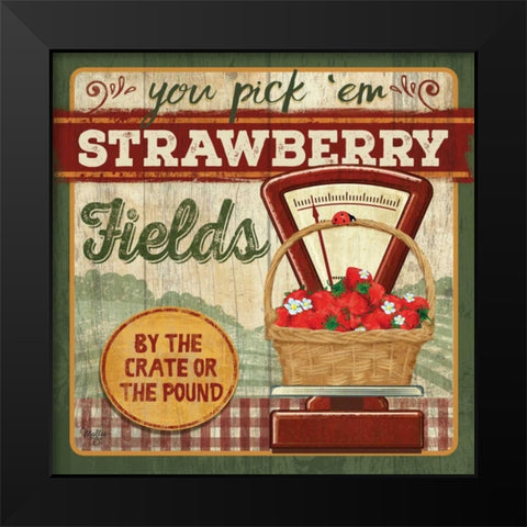 You Pick Em Strawberries Black Modern Wood Framed Art Print by Mollie B.