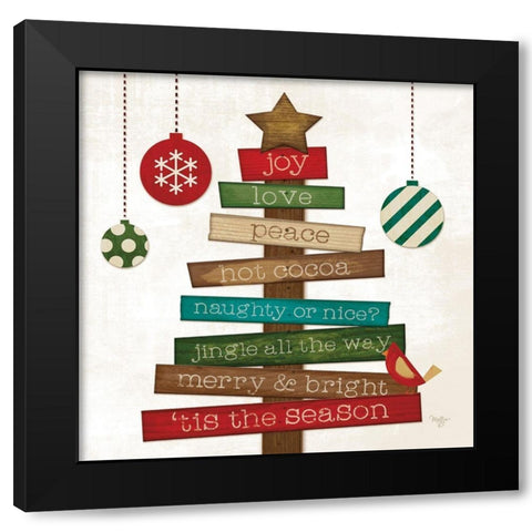 Christmas Tree Sentiments Black Modern Wood Framed Art Print by Mollie B.