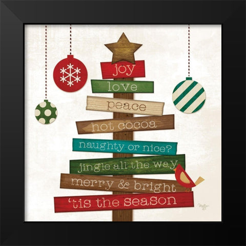 Christmas Tree Sentiments Black Modern Wood Framed Art Print by Mollie B.