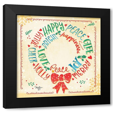 Christmas Wreath Black Modern Wood Framed Art Print by Mollie B.