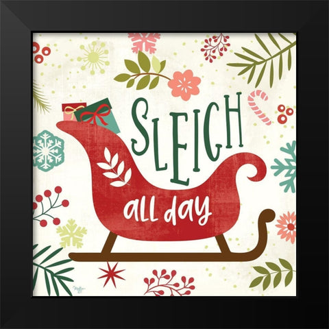 Sleigh Rides All Day Black Modern Wood Framed Art Print by Mollie B.