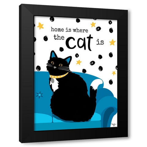 Home is Where the Cat is Black Modern Wood Framed Art Print by Mollie B.