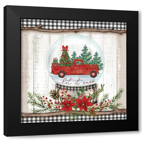 Let it Snow Red Truck Black Modern Wood Framed Art Print by Mollie B.
