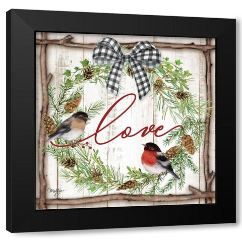 Love Pinecone Wreath Black Modern Wood Framed Art Print with Double Matting by Mollie B.