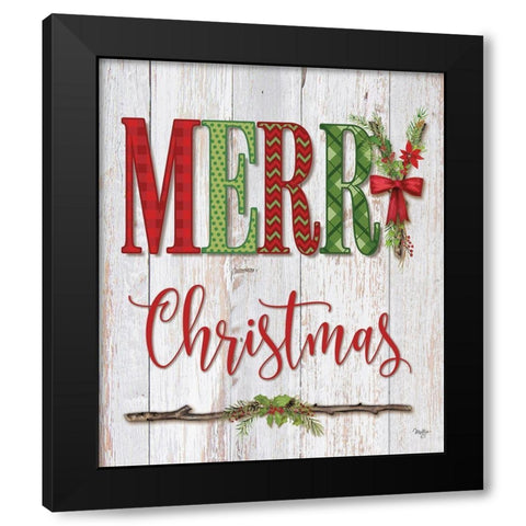 Merry Christmas Black Modern Wood Framed Art Print by Mollie B.