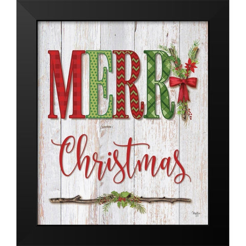Merry Christmas Black Modern Wood Framed Art Print by Mollie B.