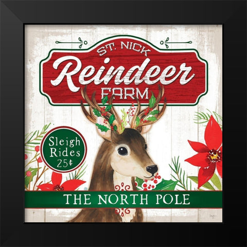 Reindeer Farm Black Modern Wood Framed Art Print by Mollie B.